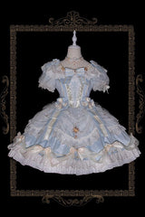 Light Blue [Girls' Day] Short Sleeves Multi-Layered Ruffle Bowknot Lace Sweet Lolita Dress 2 Versions - Product - 3