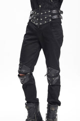 Black Stitching Buckle-up Studs Men's Gothic Pants - Product - 9