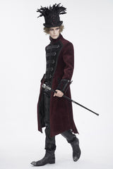 Red Stand Collar Long Sleeves Embroidery Slim Men's Gothic Coat - Product - 4