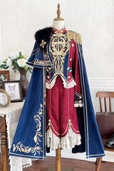 Red/Blue [Royal Glory] Stand Collar Long Sleeves Ruffled Embroidered Gothic Vintage Prince Palace Ouji Lolita Set - Product - 3