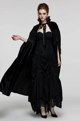 Black Bat Stand Collar Stitching Lace Nails Decorated Womens Gothic Cloak - Product - 4