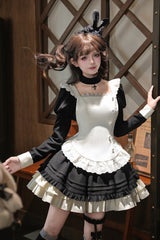 [Liya] Square Collar Long Lantern Sleeves Multi-Layered Ruffled Classic Elegant Lolita Dress 2 Colors (Black, Red) - Product - 23