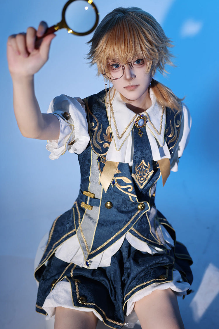 Blue [Contract Magic] Medieval Embroidery Classic Prince Handsome Ouji Lolita Coat - Product - 4