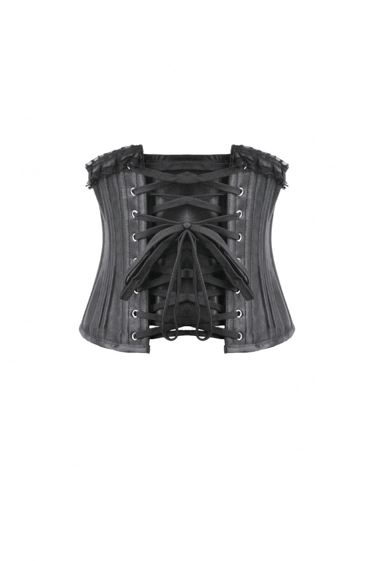 Black Solid Color Sleeveless Lace Lace-Up Women's Punk Underbust Corset - Product - 13