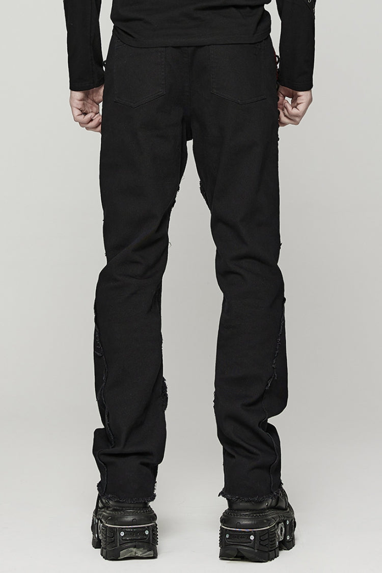Black Stitching Spider Mesh Ripped Men's Punk Pants - Product - 3
