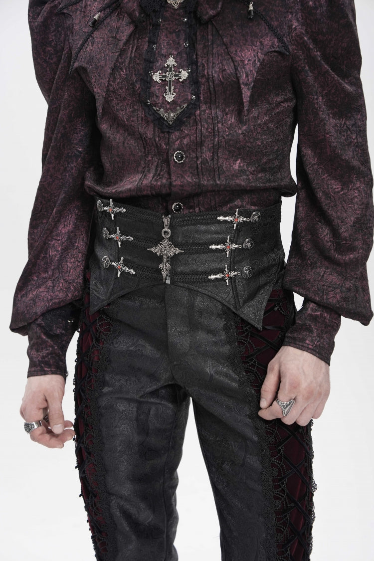 Black Jacquard Lace-Up Slim Men's Gothic Handsome Girdle - Product - 5
