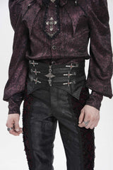 Black Jacquard Lace-Up Slim Men's Gothic Handsome Girdle - Product - 5