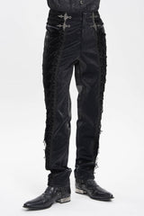 Black Printed Embroidered Spliced Lace-Up Men's Gothic Pants - Product - 7
