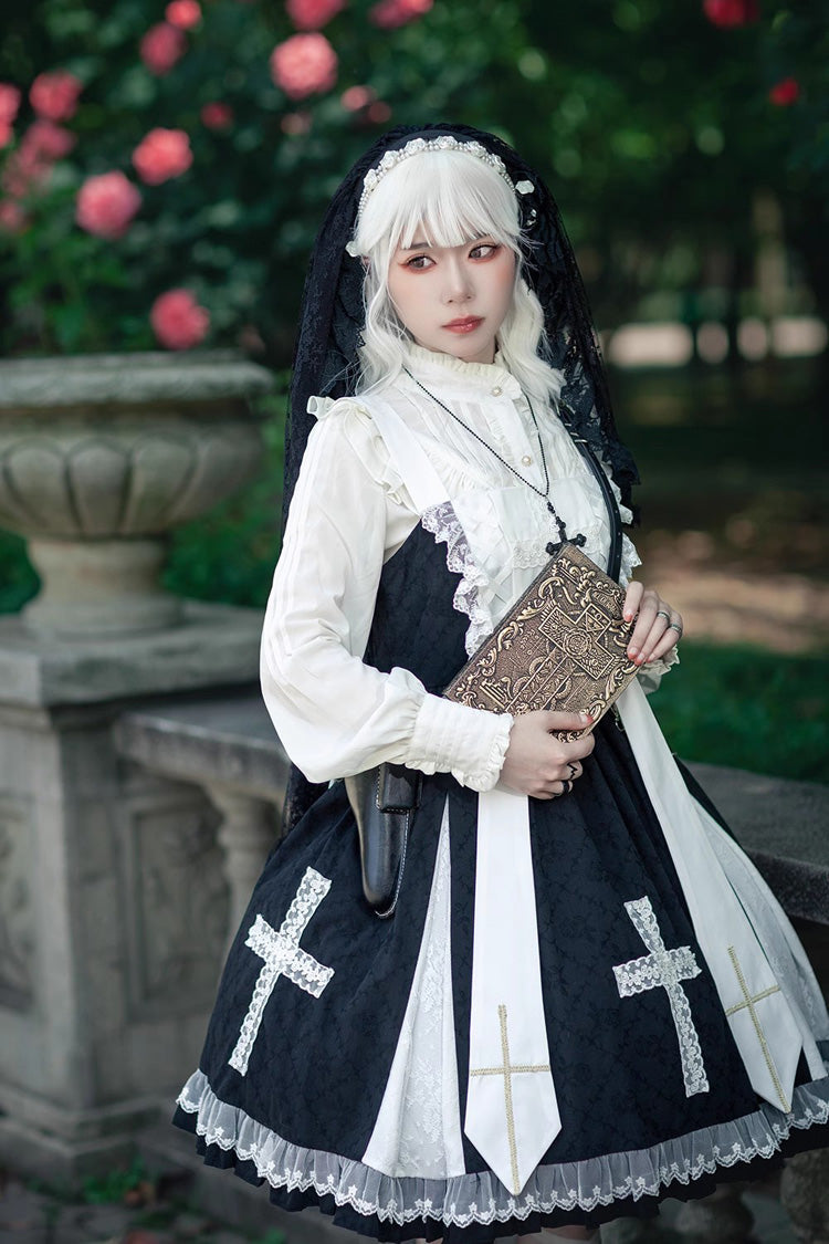 Black Paradise Cross Print Ruffle Sleeveless Gothic Lolita Dress - Product - 4