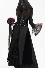 Black Buckle-up Tassels Hooded Women's Gothic Coat - Product - 7