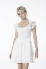 White Layered Lace Square Collar Strappy Women's Gothic Mini Graduation Dress - Product - 5