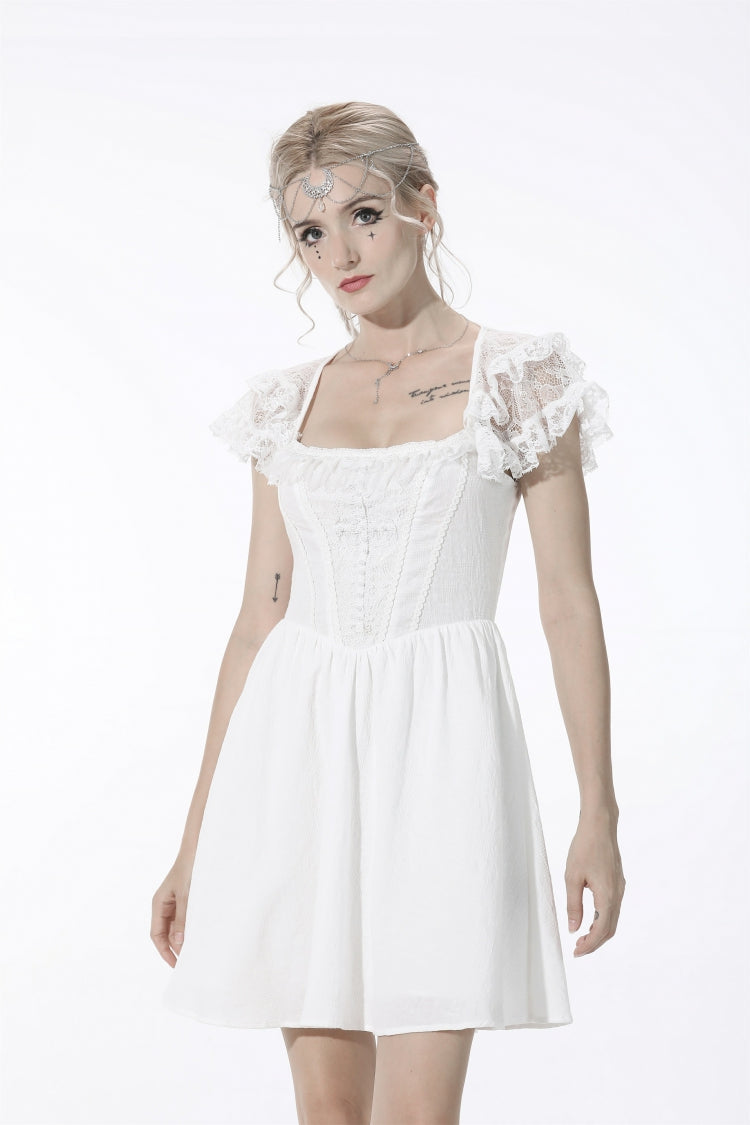 White Layered Lace Square Collar Strappy Women's Gothic Mini Graduation Dress - Product - 5