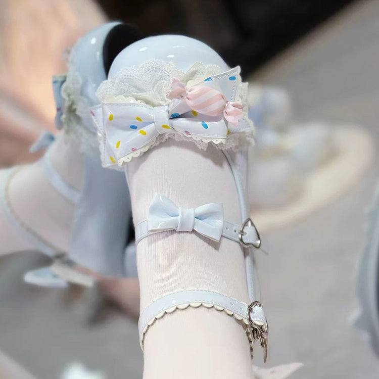 Bowknot Frills Lace-Up Sweet Lolita High Heel Shoes 3 Colors - Product - 3