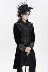 Black Lapel Collar Long Sleeves Jacquard Embroidered Slim Color-Blocked Men's Gothic Jacket - Product - 11
