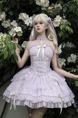 Purple Tube Top Sleeveless Ruffle Bowknot Gothic Lolita Jsk Tiered Dress - Product - 12