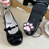 Round Toe Bow Mid Heel Lolita Mary Jane Shoes with Cat Paw Heels 7 Colors - Black - 4