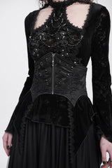 Black Batwing Beaded Lace-Up Zipper Women's Underbust Corset - Product - 5