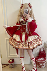 Red [New Year] Print Ruffle Bowknot Lace-Up Sweet Chinese Style Lolita Jsk Dress - Red - 1