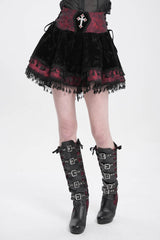 Black/Red Cross Tassel Print Women's Gothic Skirt - Product - 6