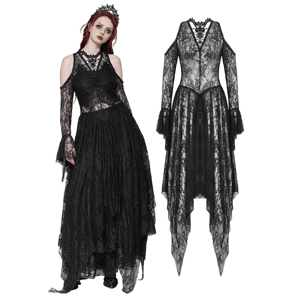 Female Gothic Lace Overlay Maxi Dress with Sleeves - image 3