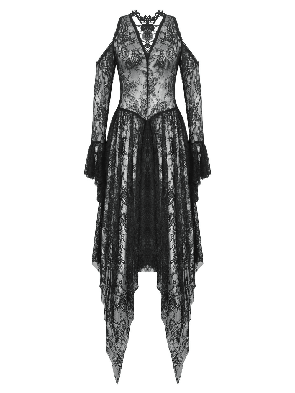 Female Gothic Lace Overlay Maxi Dress with Sleeves - image 4