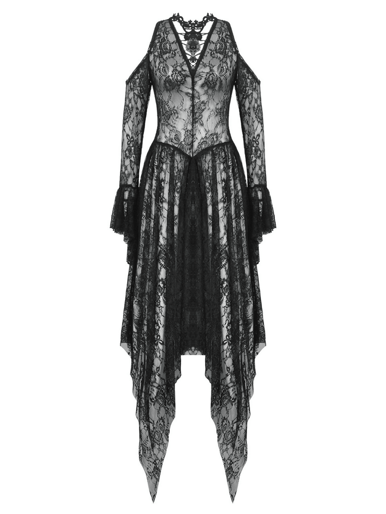 Female Gothic Lace Overlay Maxi Dress with Sleeves - image 4