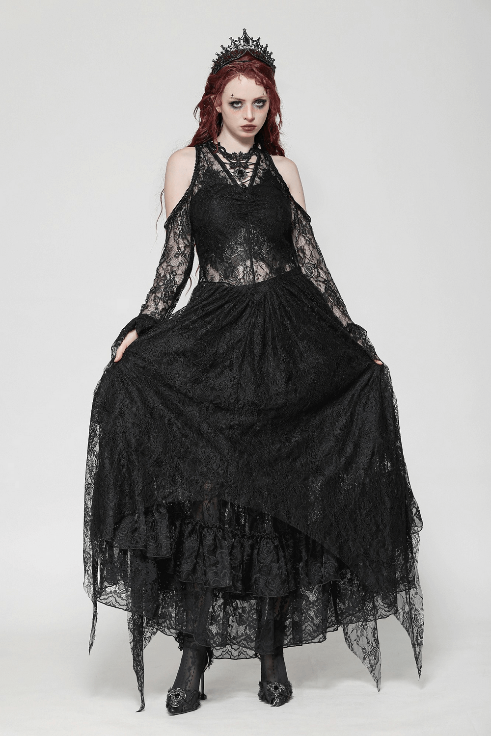 Female Gothic Lace Overlay Maxi Dress with Sleeves - image 13