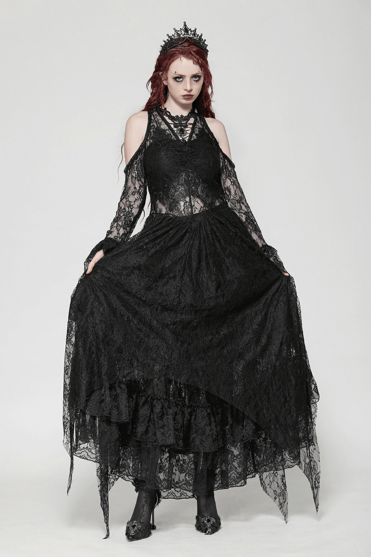 Female Gothic Lace Overlay Maxi Dress with Sleeves - image 13