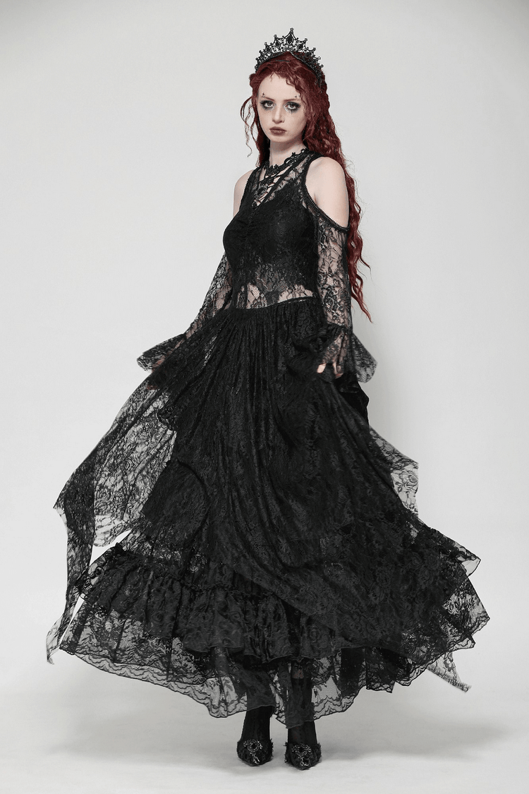 Female Gothic Lace Overlay Maxi Dress with Sleeves - image 15