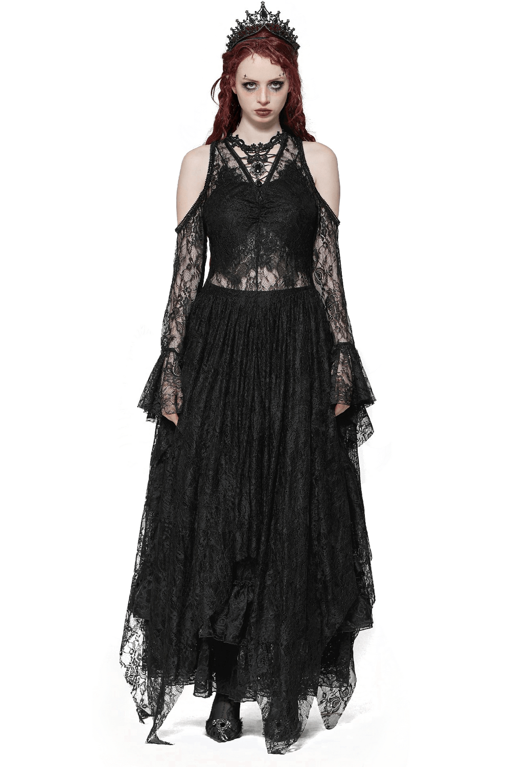 Female Gothic Lace Overlay Maxi Dress with Sleeves - image 1
