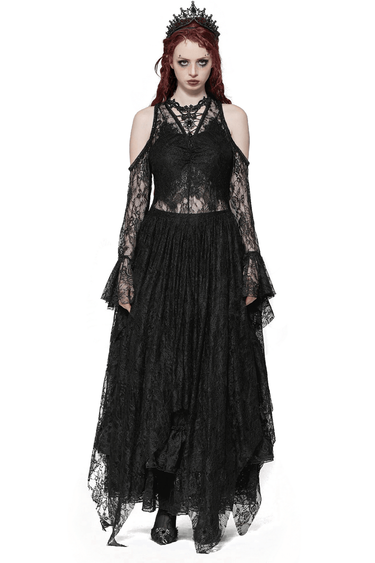 Female Gothic Lace Overlay Maxi Dress with Sleeves - image 1
