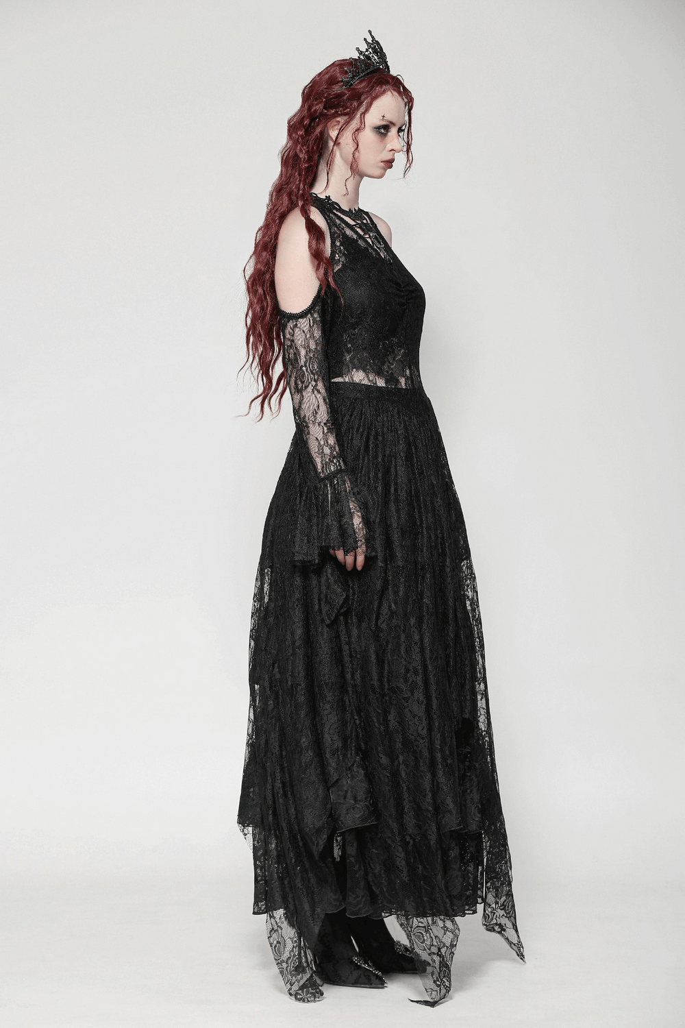 Female Gothic Lace Overlay Maxi Dress with Sleeves - image 11