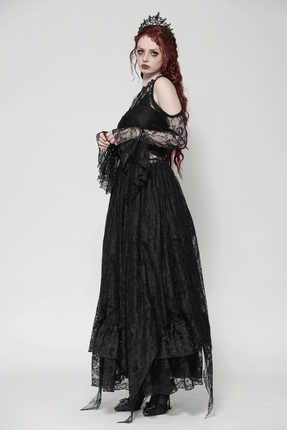 Female Gothic Lace Overlay Maxi Dress with Sleeves - image 12