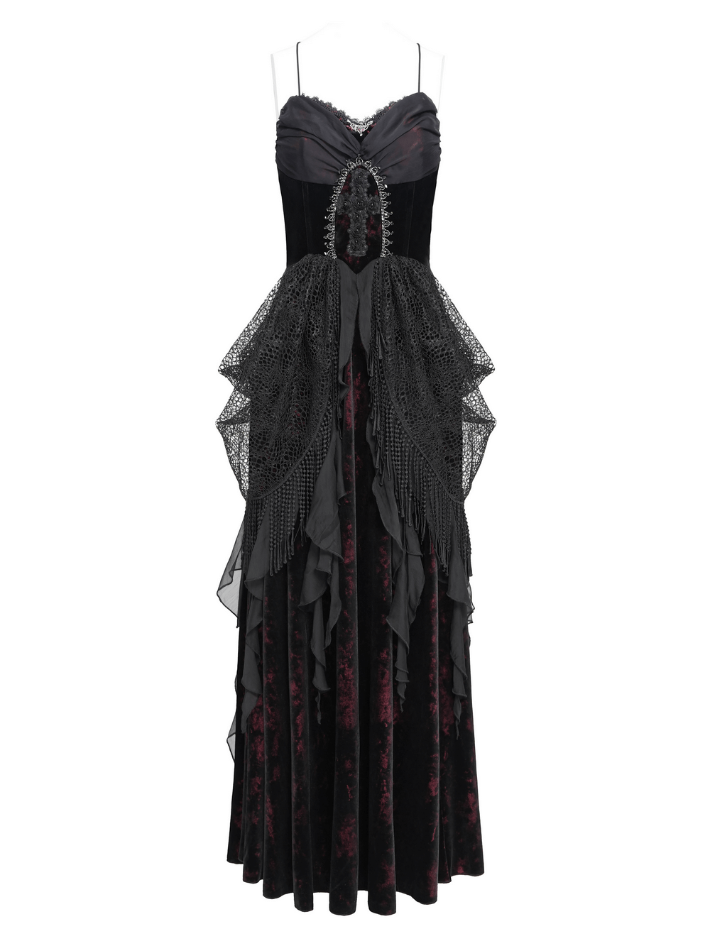 Female Gothic Lace-Up Dress with Ruffled Tulle Layers - image 4