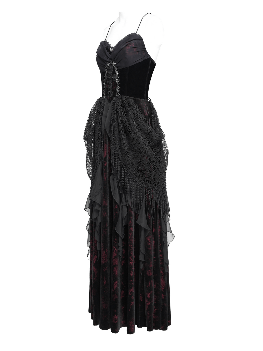 Female Gothic Lace-Up Dress with Ruffled Tulle Layers - image 5