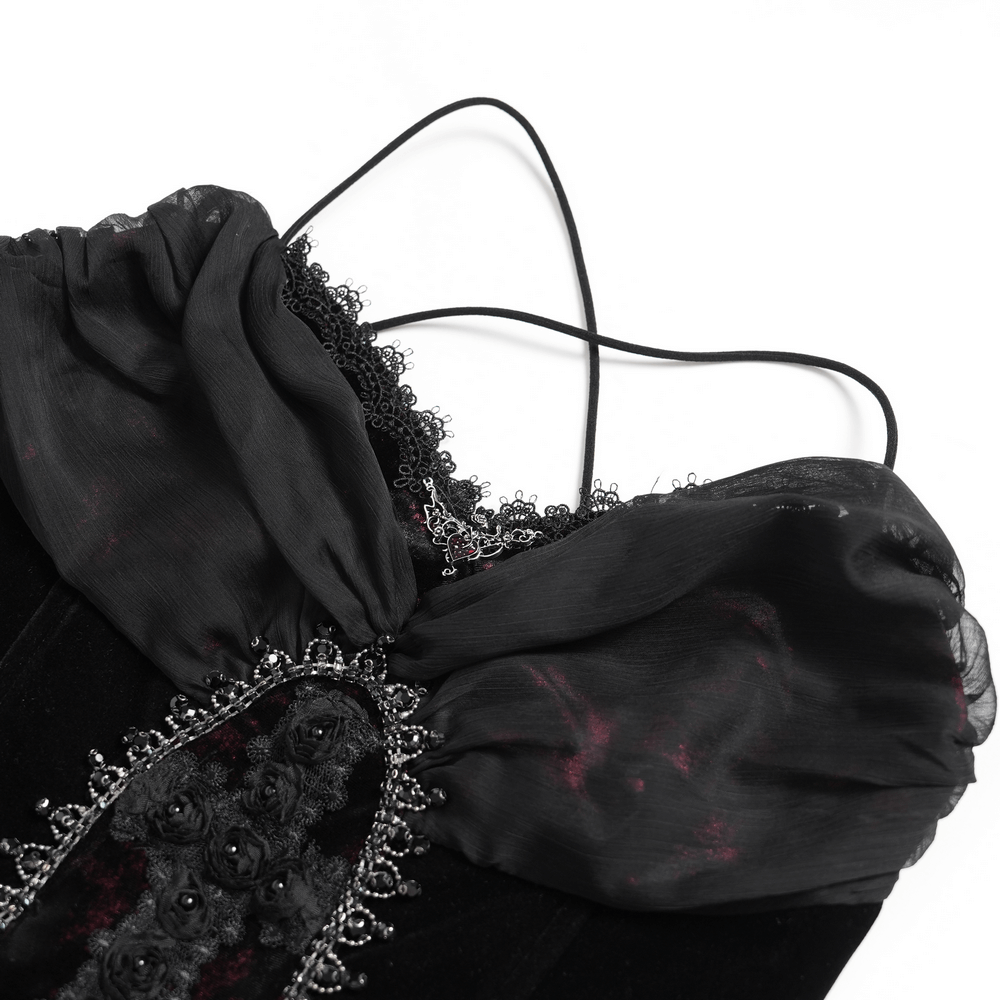 Female Gothic Lace-Up Dress with Ruffled Tulle Layers - image 7