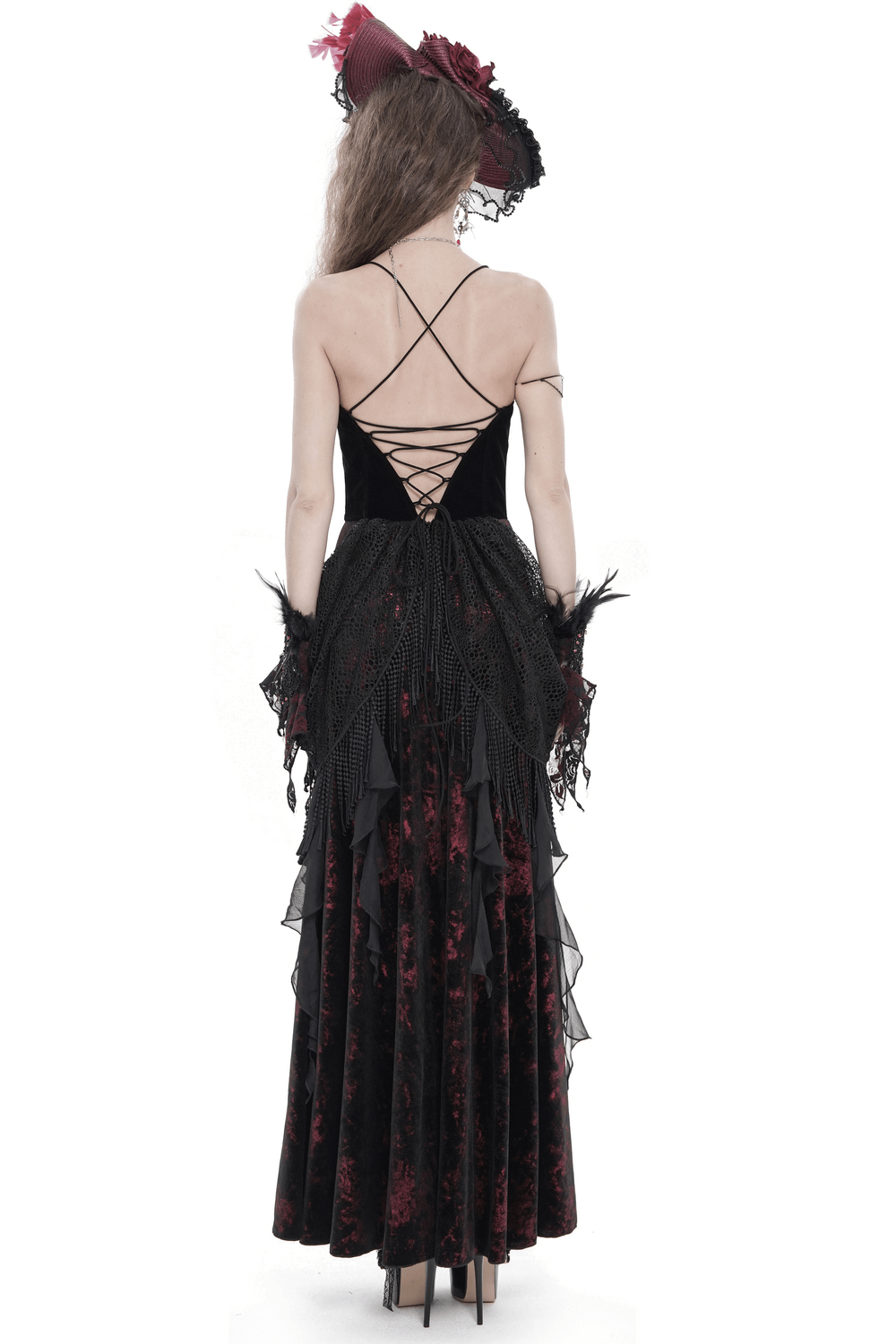 Female Gothic Lace-Up Dress with Ruffled Tulle Layers - image 2