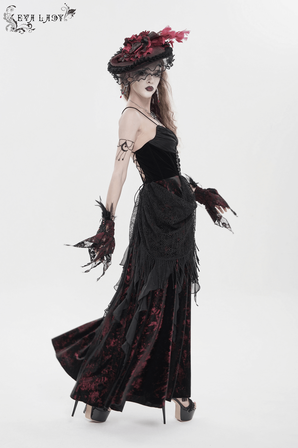 Female Gothic Lace-Up Dress with Ruffled Tulle Layers - image 17
