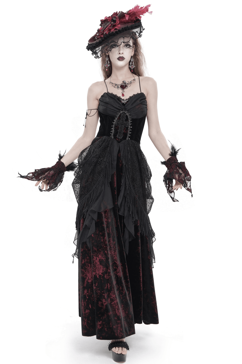 Female Gothic Lace-Up Dress with Ruffled Tulle Layers - image 1