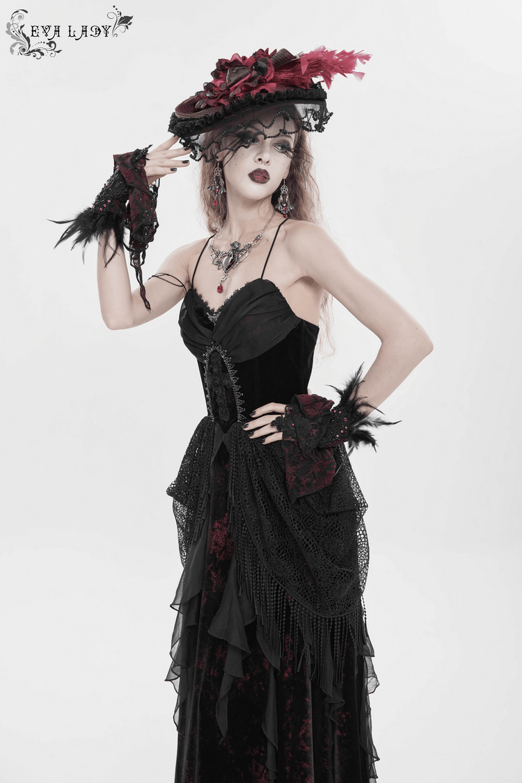 Female Gothic Lace-Up Dress with Ruffled Tulle Layers - image 14