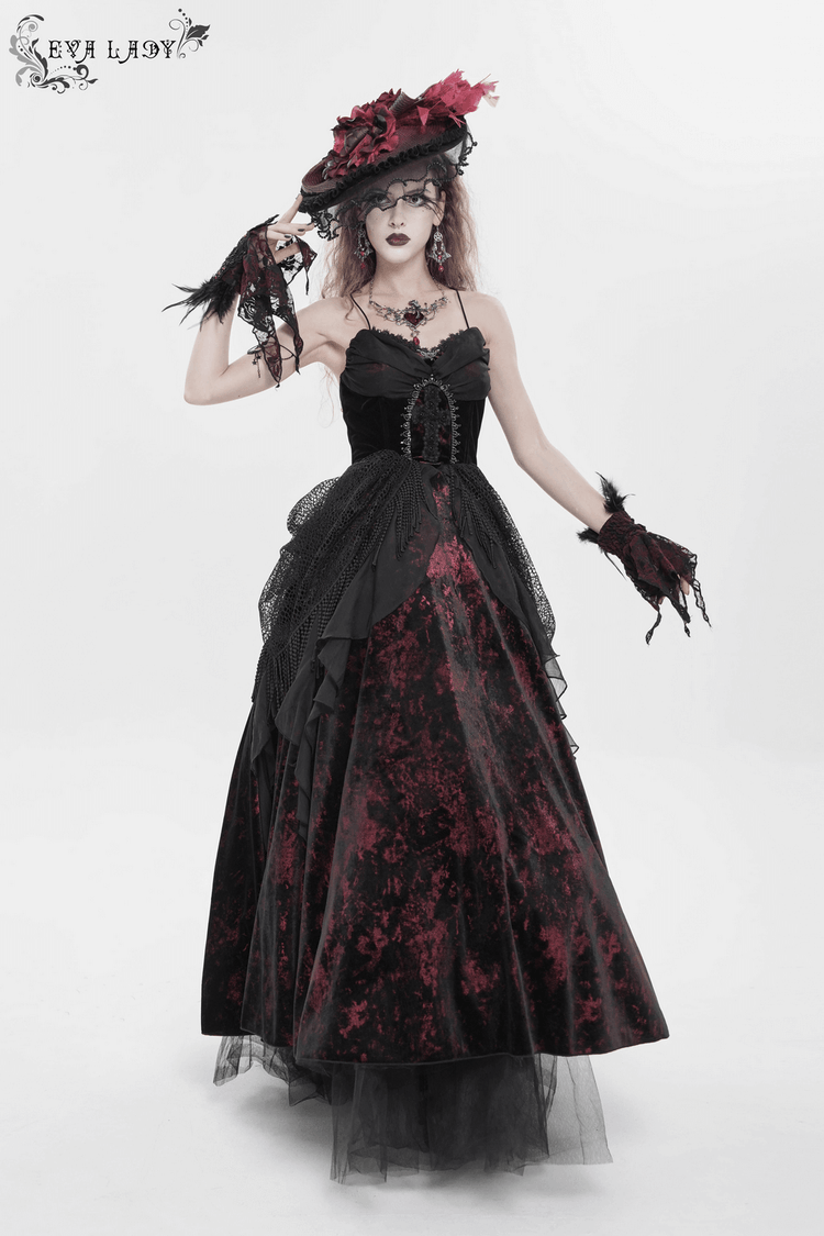 Female Gothic Lace-Up Dress with Ruffled Tulle Layers - image 15