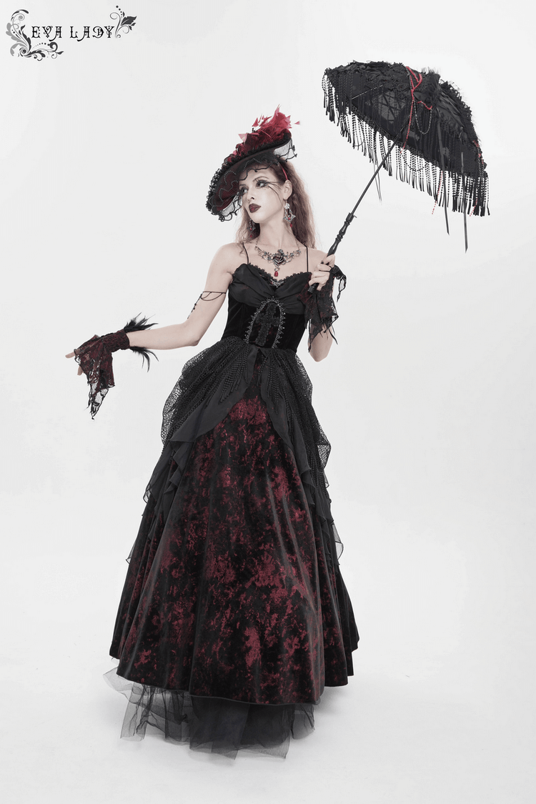 Female Gothic Lace-Up Dress with Ruffled Tulle Layers - image 18