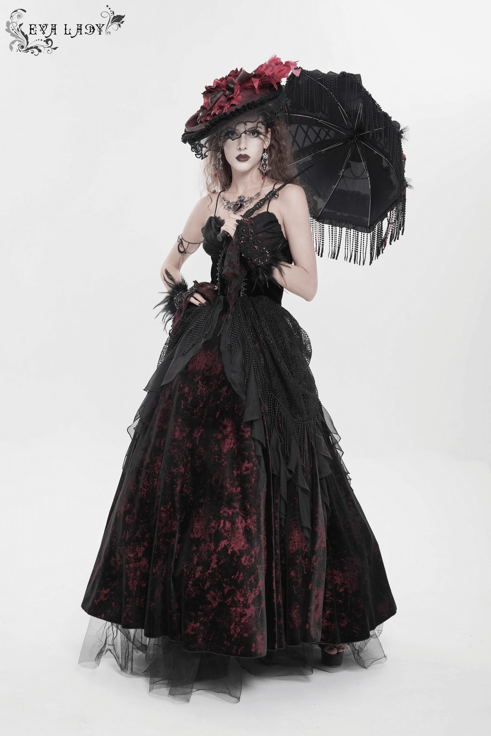 Female Gothic Lace-Up Dress with Ruffled Tulle Layers - image 19