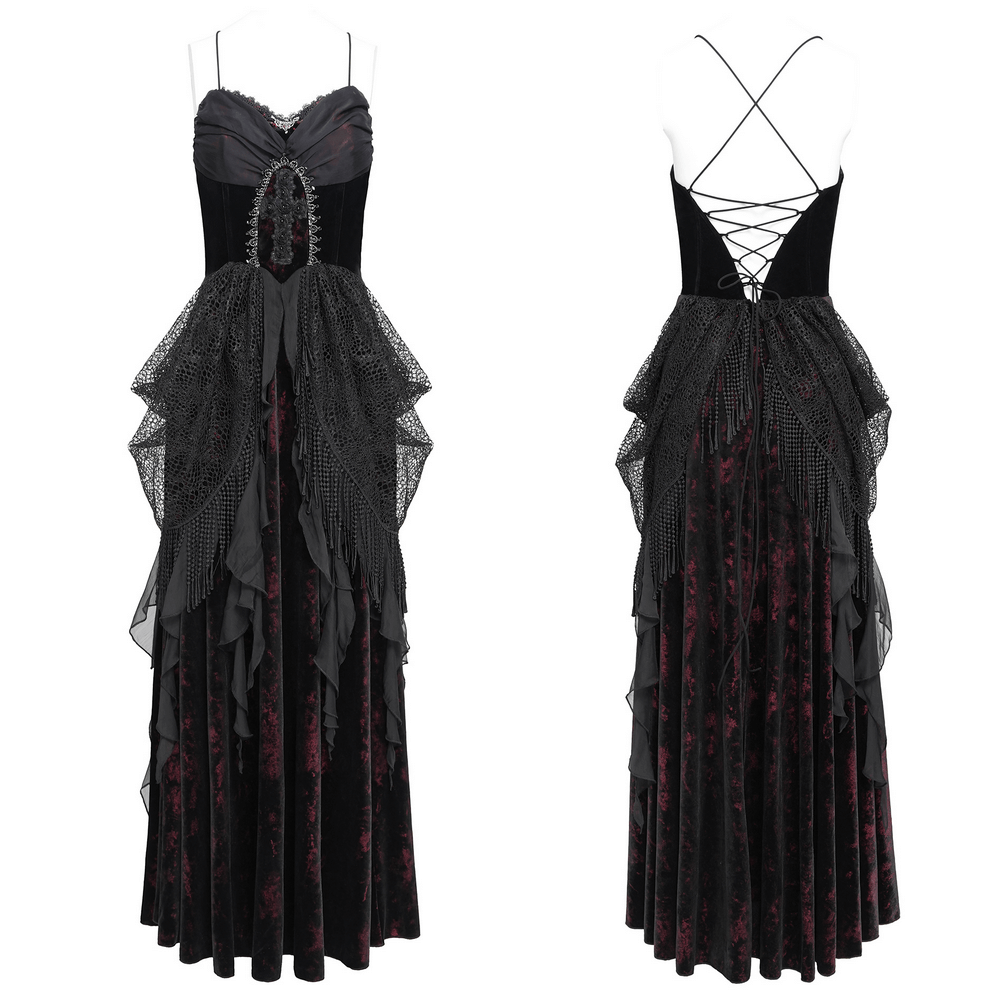 Female Gothic Lace-Up Dress with Ruffled Tulle Layers - image 3