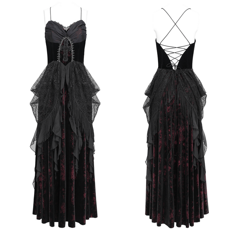 Female Gothic Lace-Up Dress with Ruffled Tulle Layers - image 3
