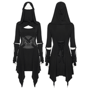 Female Hooded Black Dress with Mesh Waist and Straps - image 3