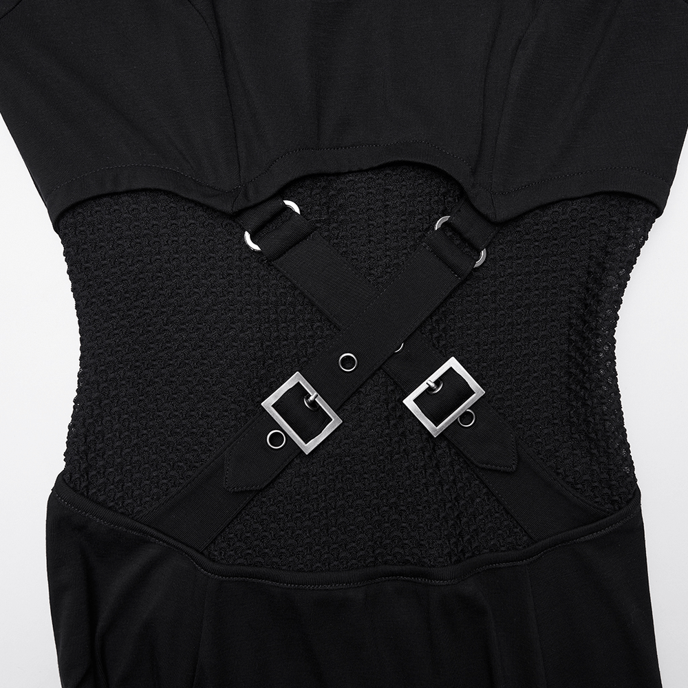 Female Hooded Black Dress with Mesh Waist and Straps - image 7