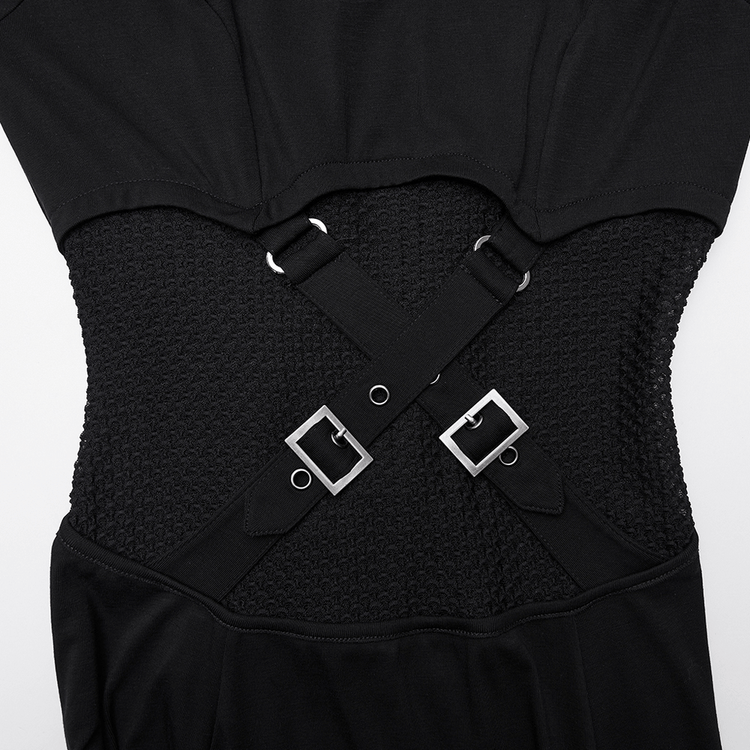 Female Hooded Black Dress with Mesh Waist and Straps - image 7
