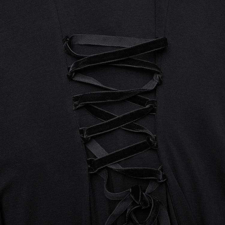Female Hooded Black Dress with Mesh Waist and Straps - image 10