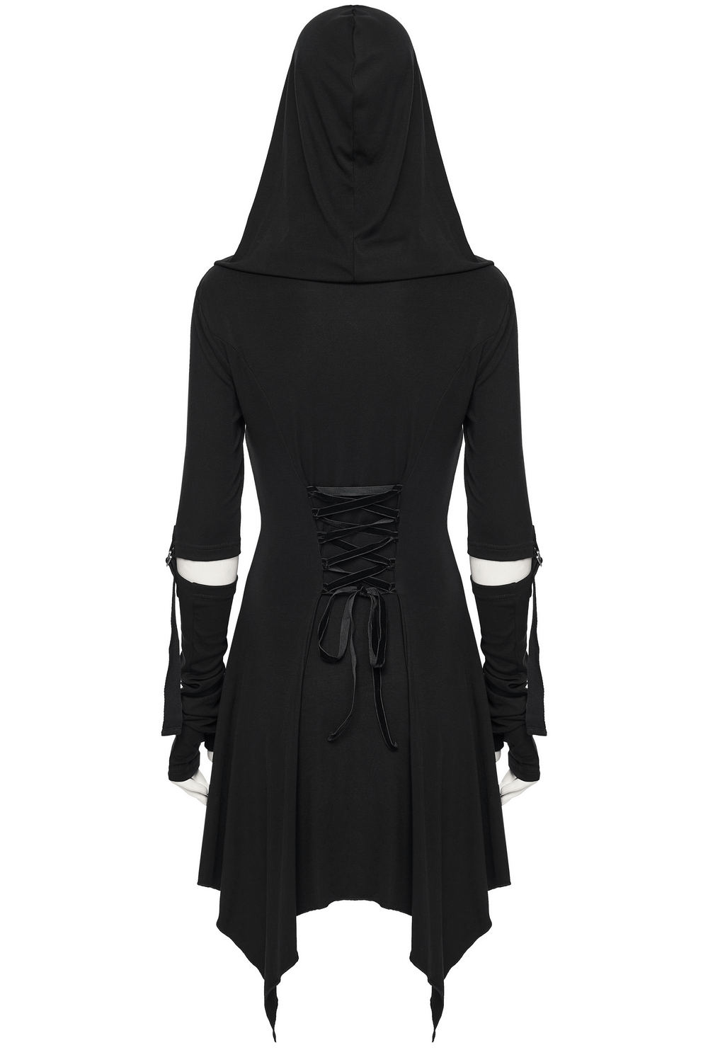 Female Hooded Black Dress with Mesh Waist and Straps - image 6
